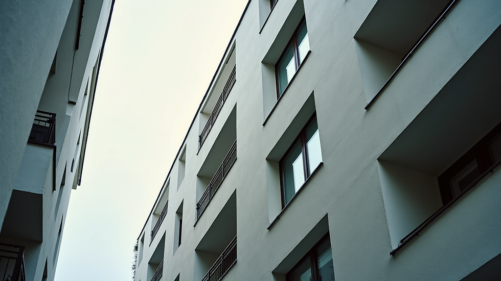 Eye-level view of a modern Swiss apartment building with balconies