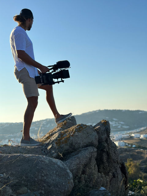 Lubor Zuzin in Mykonos filming a branded content documentary style