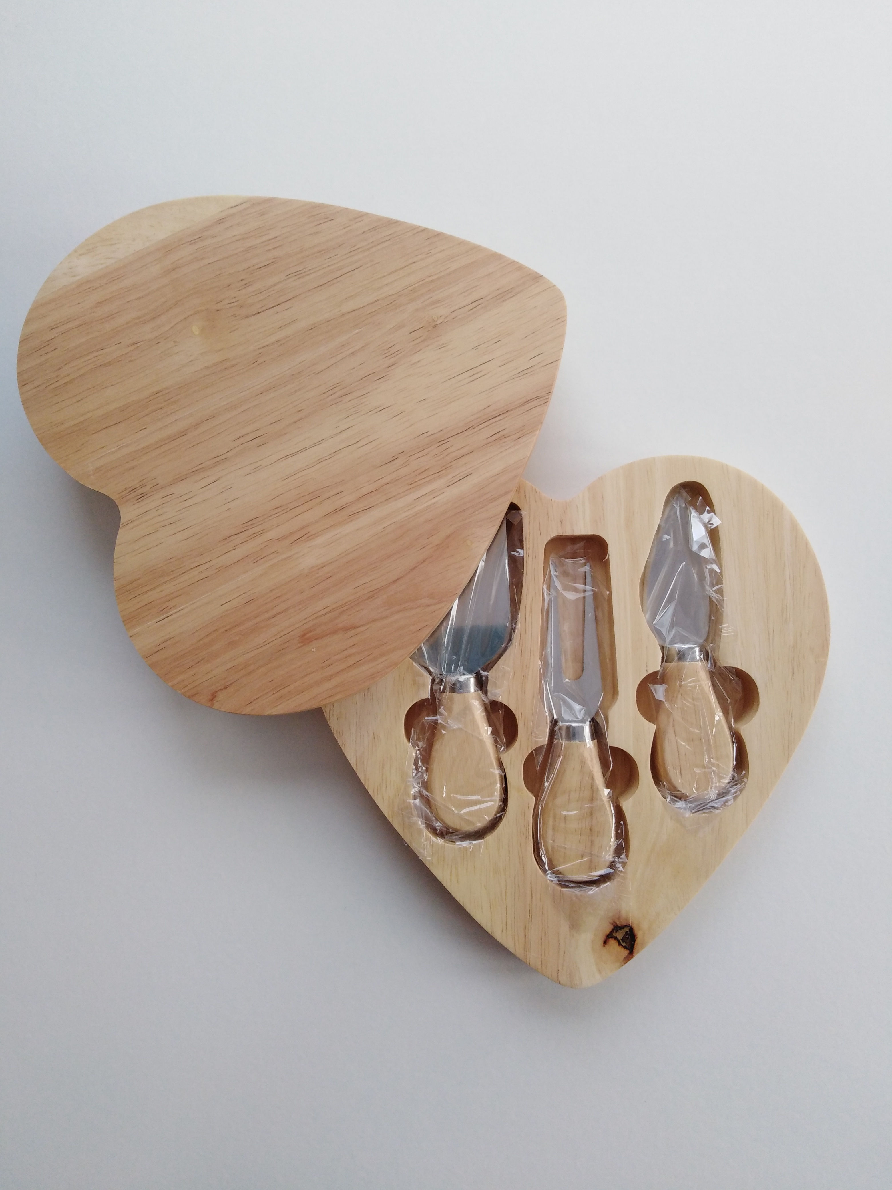 Heart Shaped Cheese Board Set With 3 Knives to personalise