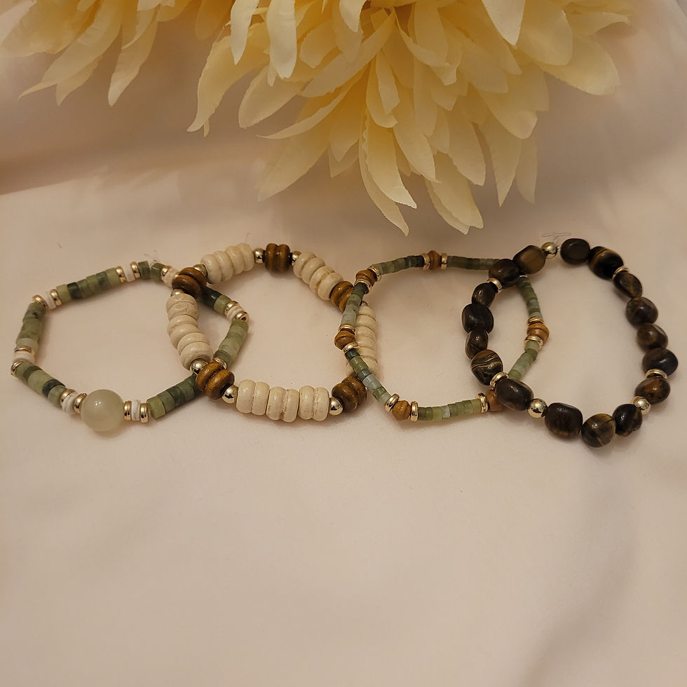 Thumbnail: ''Thru the Woods'' South Jade & Tigers Eye Set of 4 Crystal Beaded Bracelets
