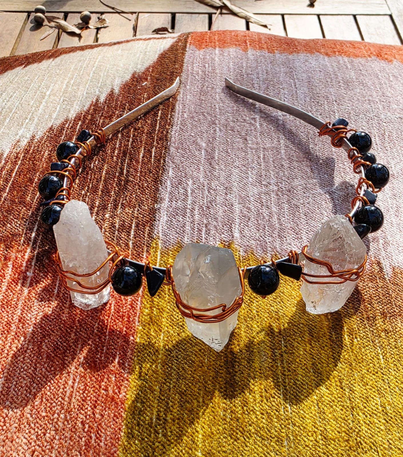 Clear Quartz & Black Onyx Crystal Crown