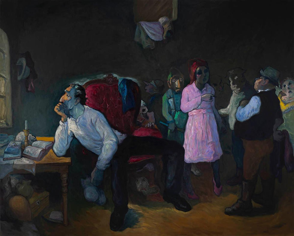 Quijote. La visita. 200 x 250 cm. Óleo sobre lienzo. 2025. Colección Alejandro Becerra.
