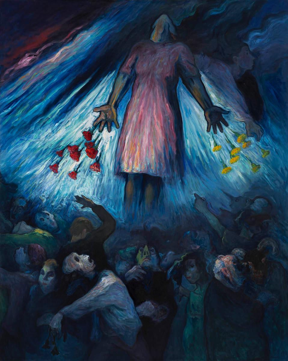 La noche no será tan larga porque existes. 200 x 250 cm. Óleo sobre lienzo. 2024.