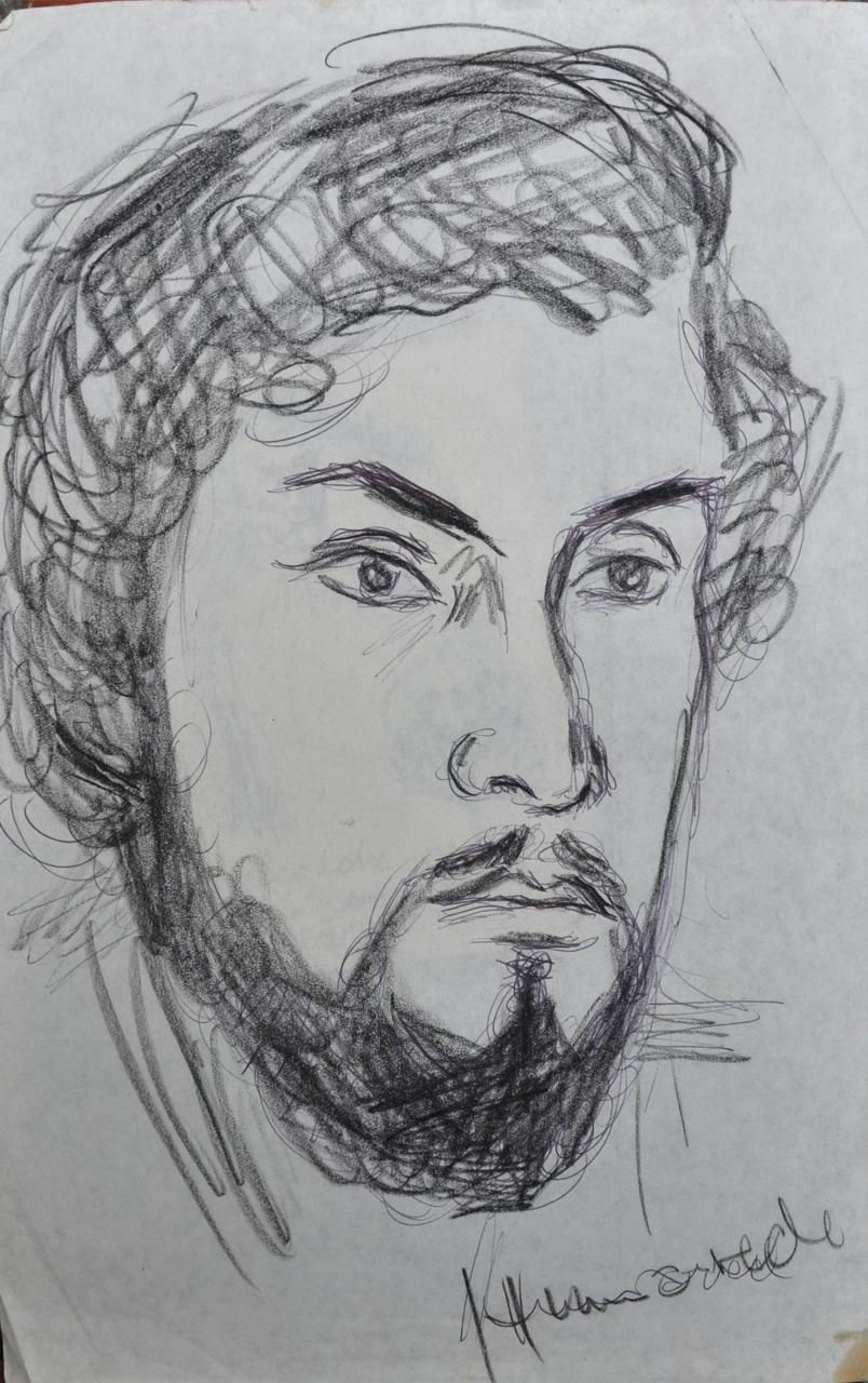 Alfredo Alcalde bajo el célebre trazo a lápiz de Humareda (1984).