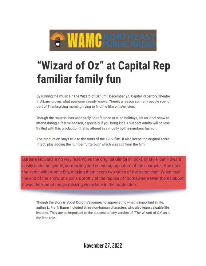 “Wizard of Oz” at Capital Rep familiar family fun