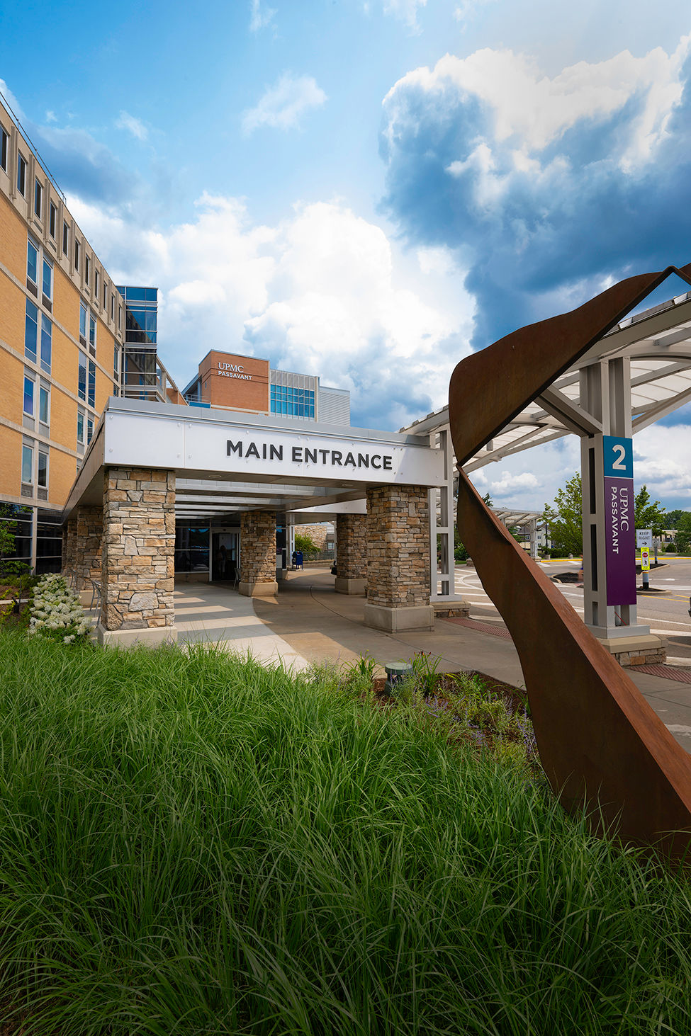 Extensive renovations, including new entrance signage, at UPMC Passavant–McCandless were completed this summer as part of First Impressions, a multiphase, multiyear modernization project started in 2020 to improve patient experience.