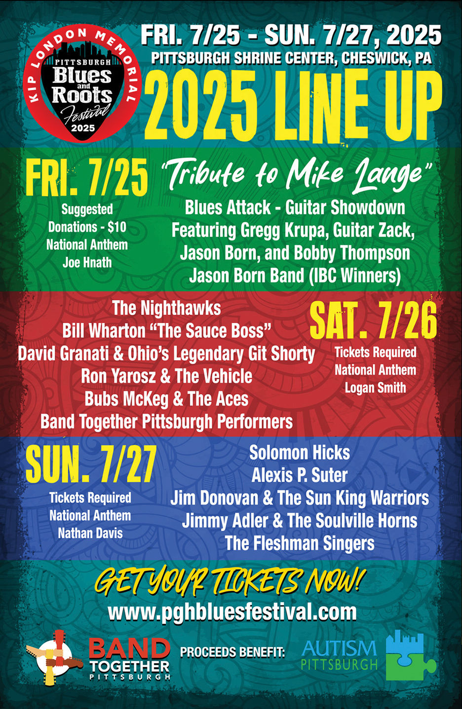 Honor blues legend Kip London with three soulful days July 25–27 at the Shrine Center Pavilion in Cheswick.