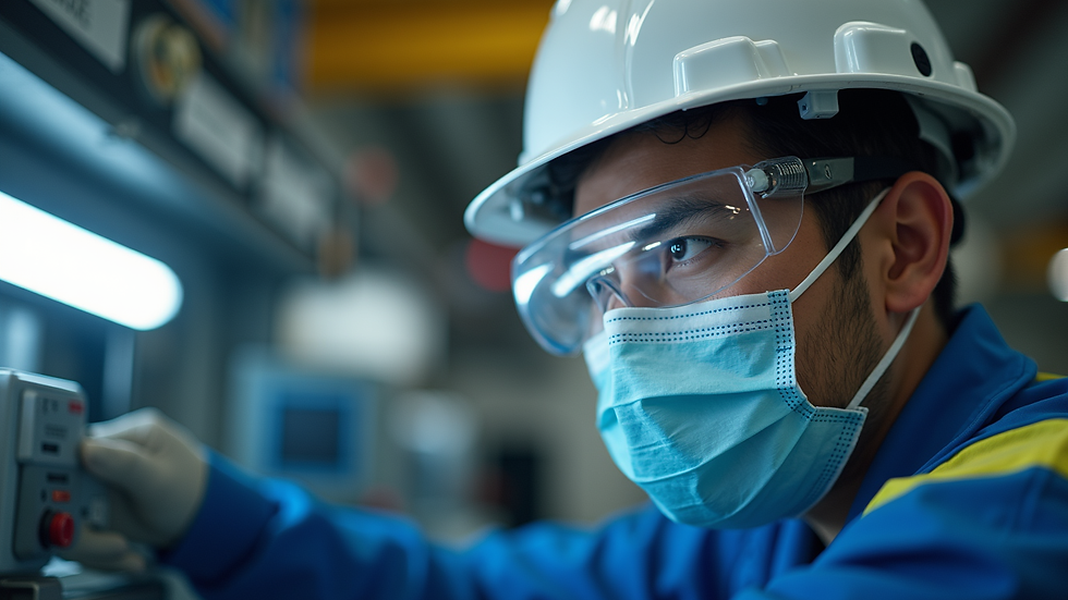 Eye-level view of a technician calibrating occupational safety equipment