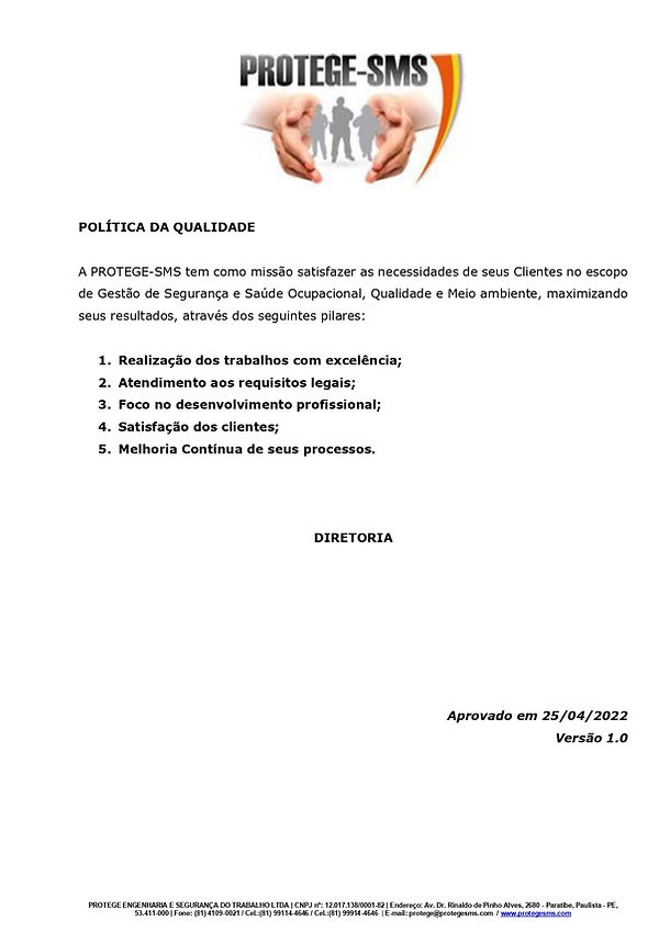 Politica da Qualidade PROTEGE
