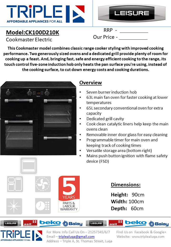 Thumbnail: Leisure Cookmaster Induction Cooker Five Zones 100cm Black