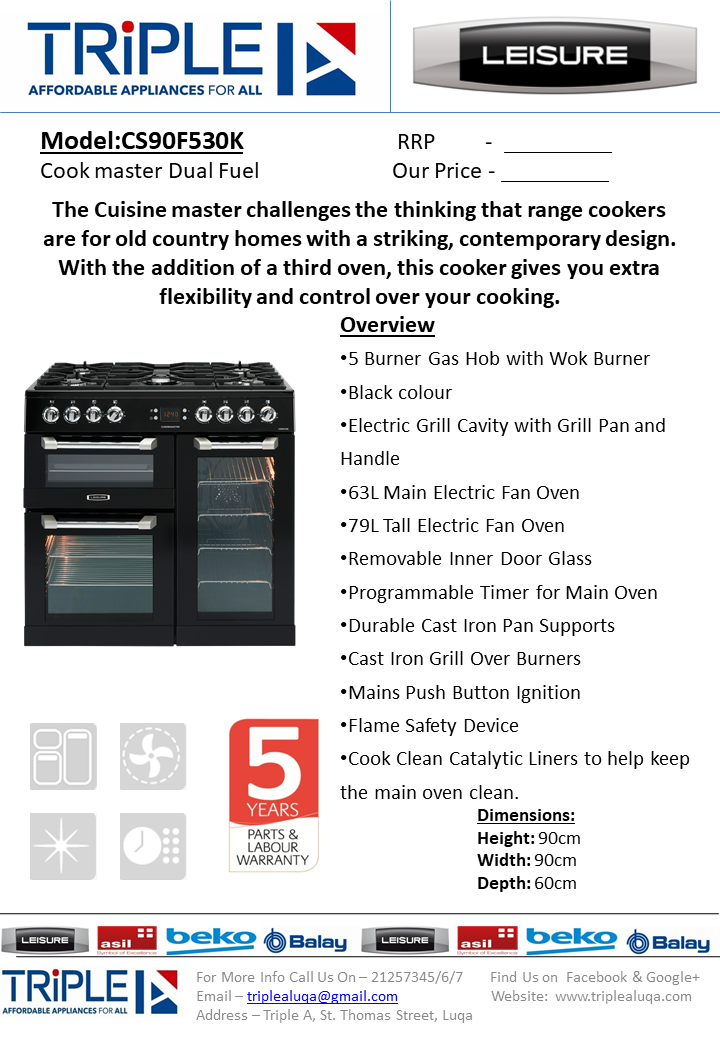 Thumbnail: Leisure Cuisinemaster Three Ovens Cooker 90cm Black