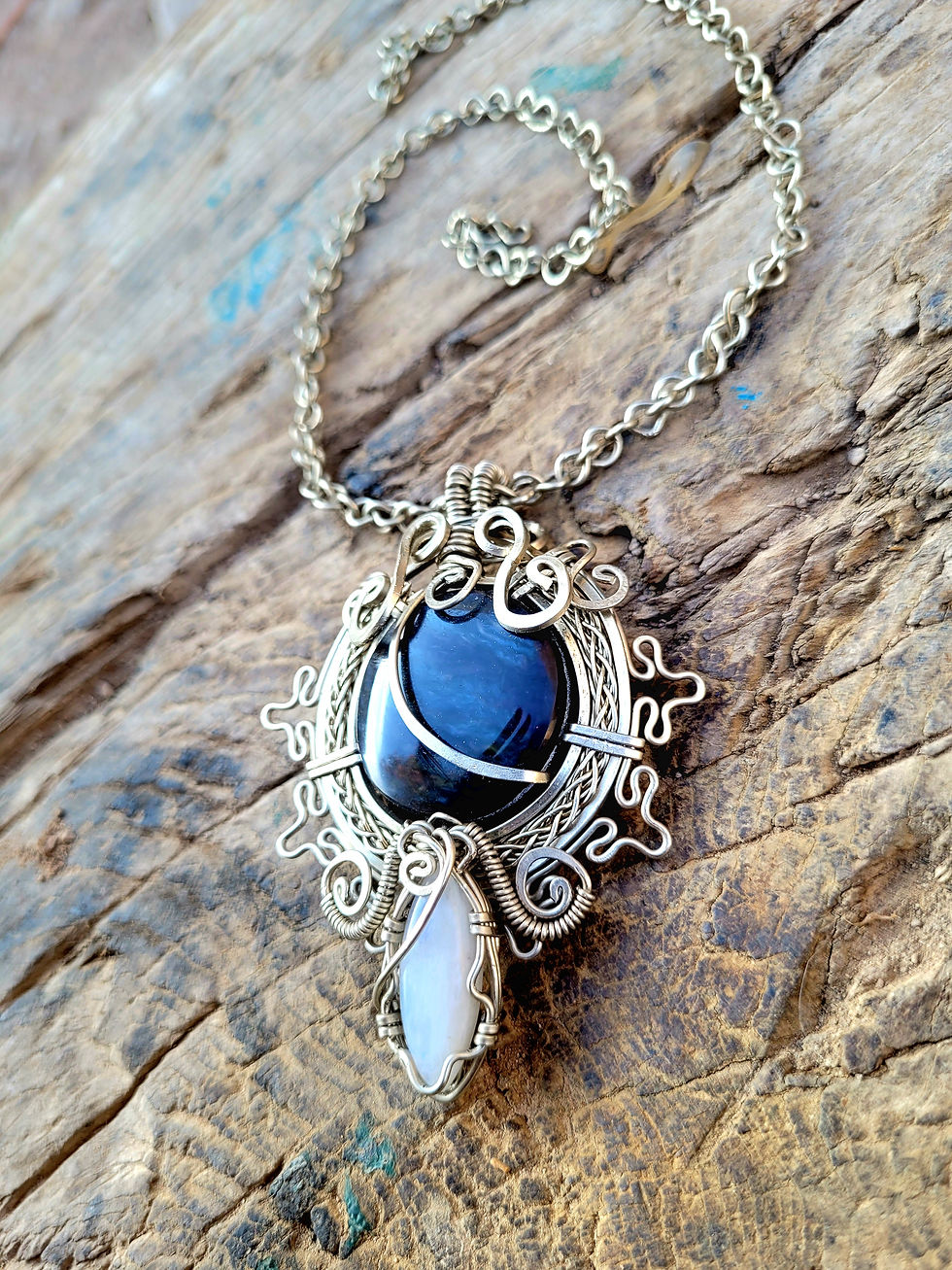 Miniature : Collier en obsidienne et pierre de lune