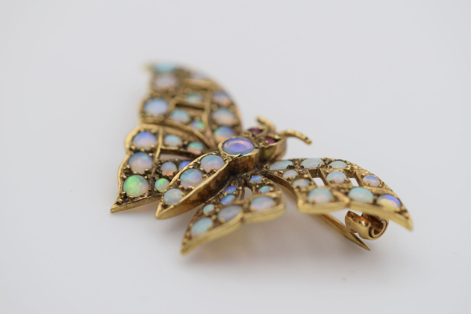 9ct gold Butterfly Opal and Ruby Brooch