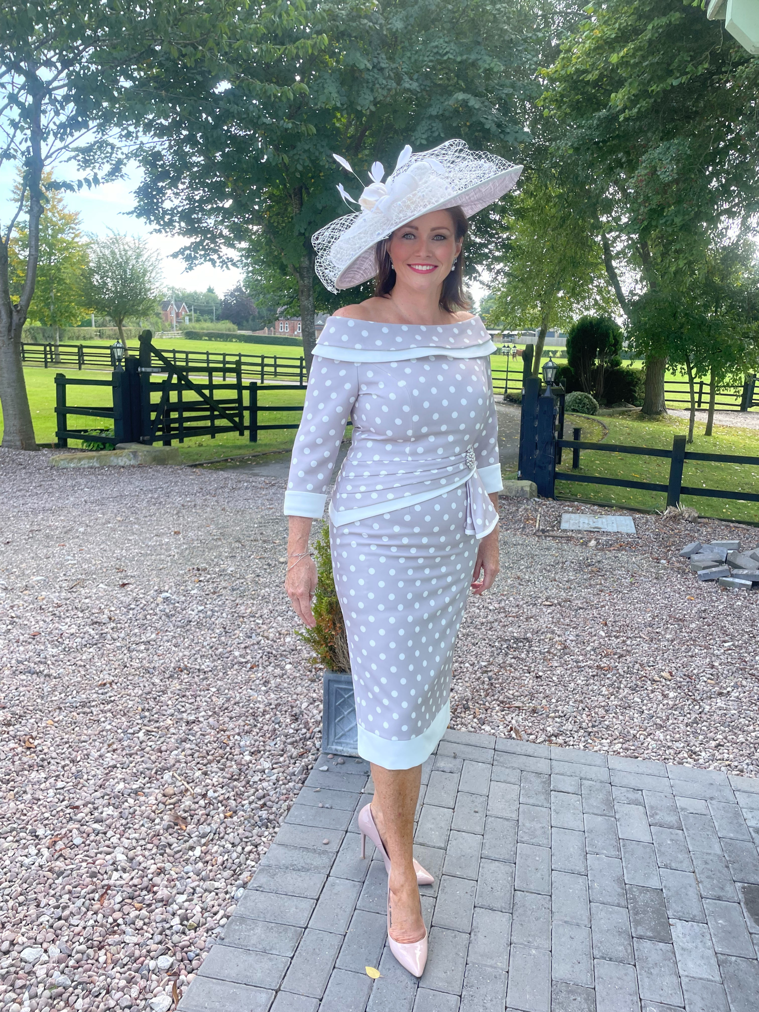 Invitations by Veni Taupe Polka Dot Dress