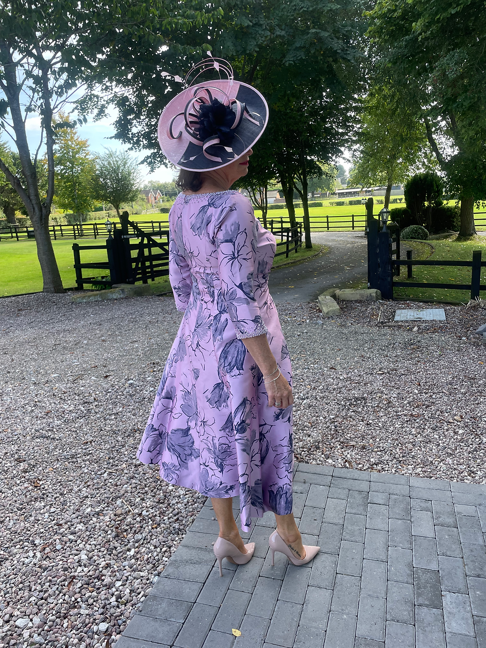 Thumbnail: Irresistible Pink/Navy Tea Dress with pearl embellishment