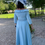 Thumbnail: Invitations by Veni Powder Blue A line dress with contrasting trim