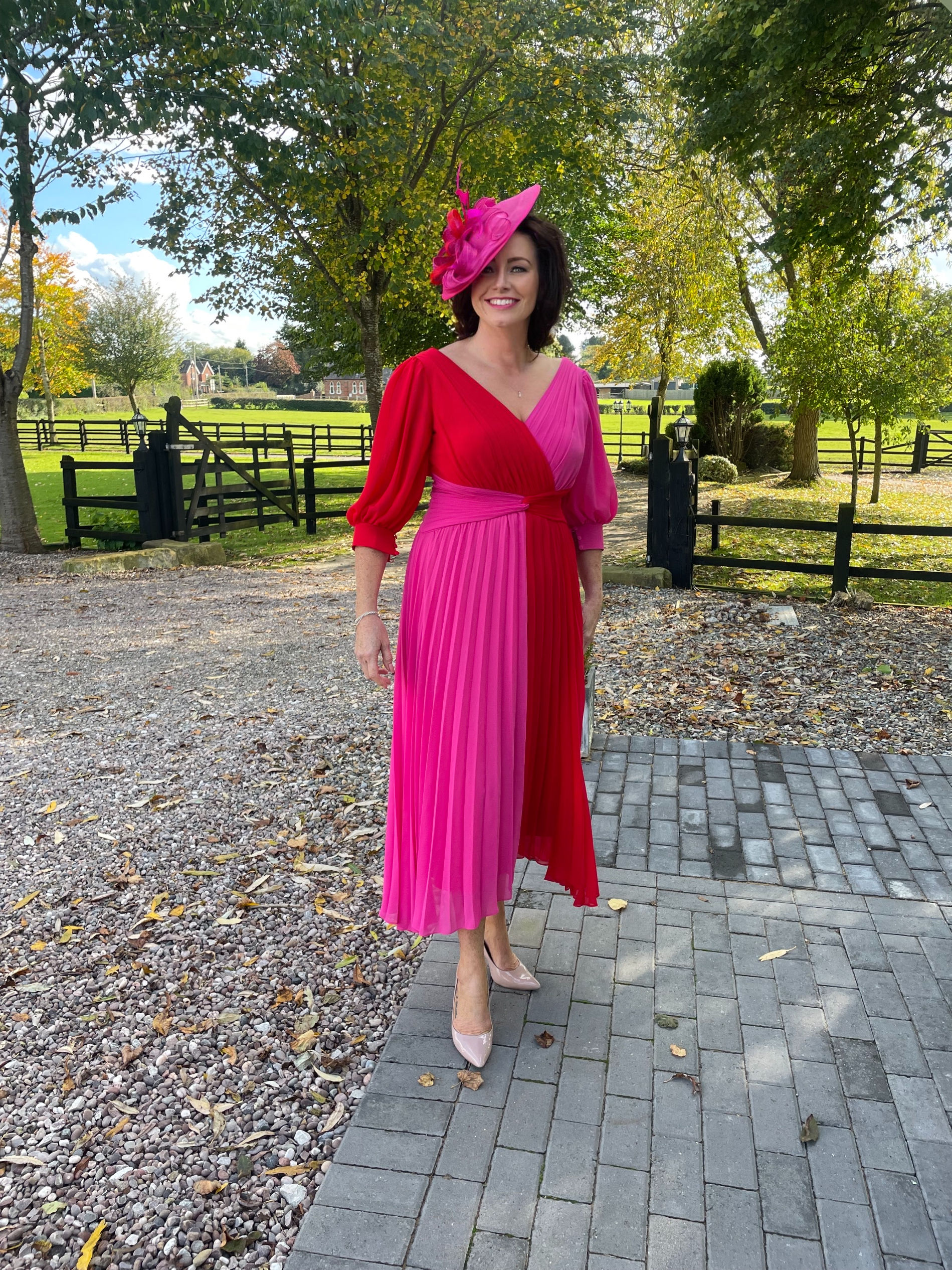 John Charles Red/Fuscia Pleated Dress