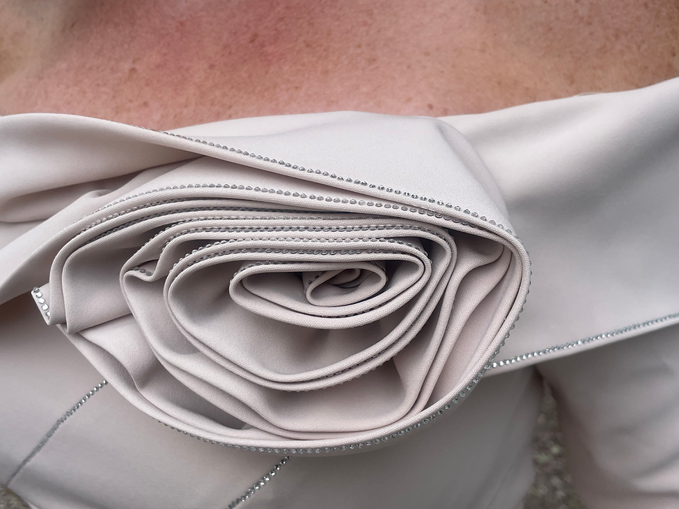 Thumbnail: Veni Infantino Almond Off Shoulder Dress