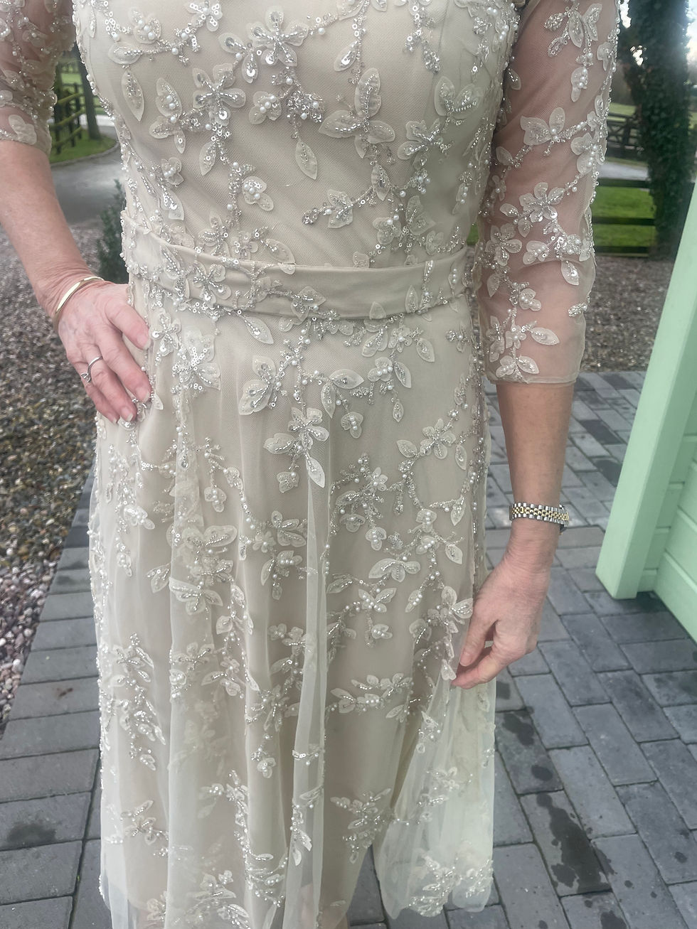 Thumbnail: Veromia Occasions Champagne Embellished Sparkle dress 