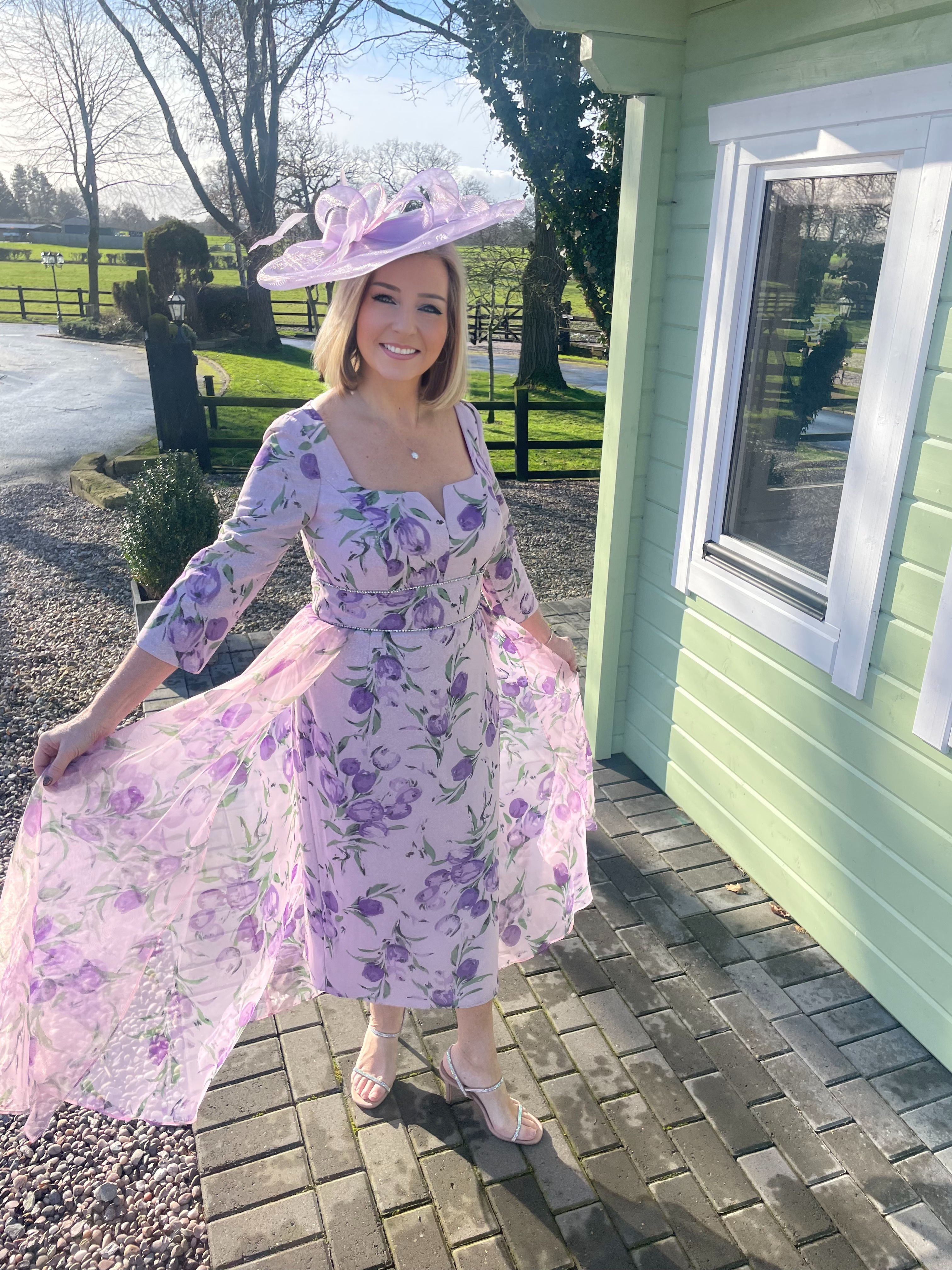 Veromia Fitted Sparkle Dress with Chiffon Cape 