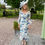 Thumbnail: Irresistible Blue Floral Ruched Fitted Dress With 3/4 Length Bel