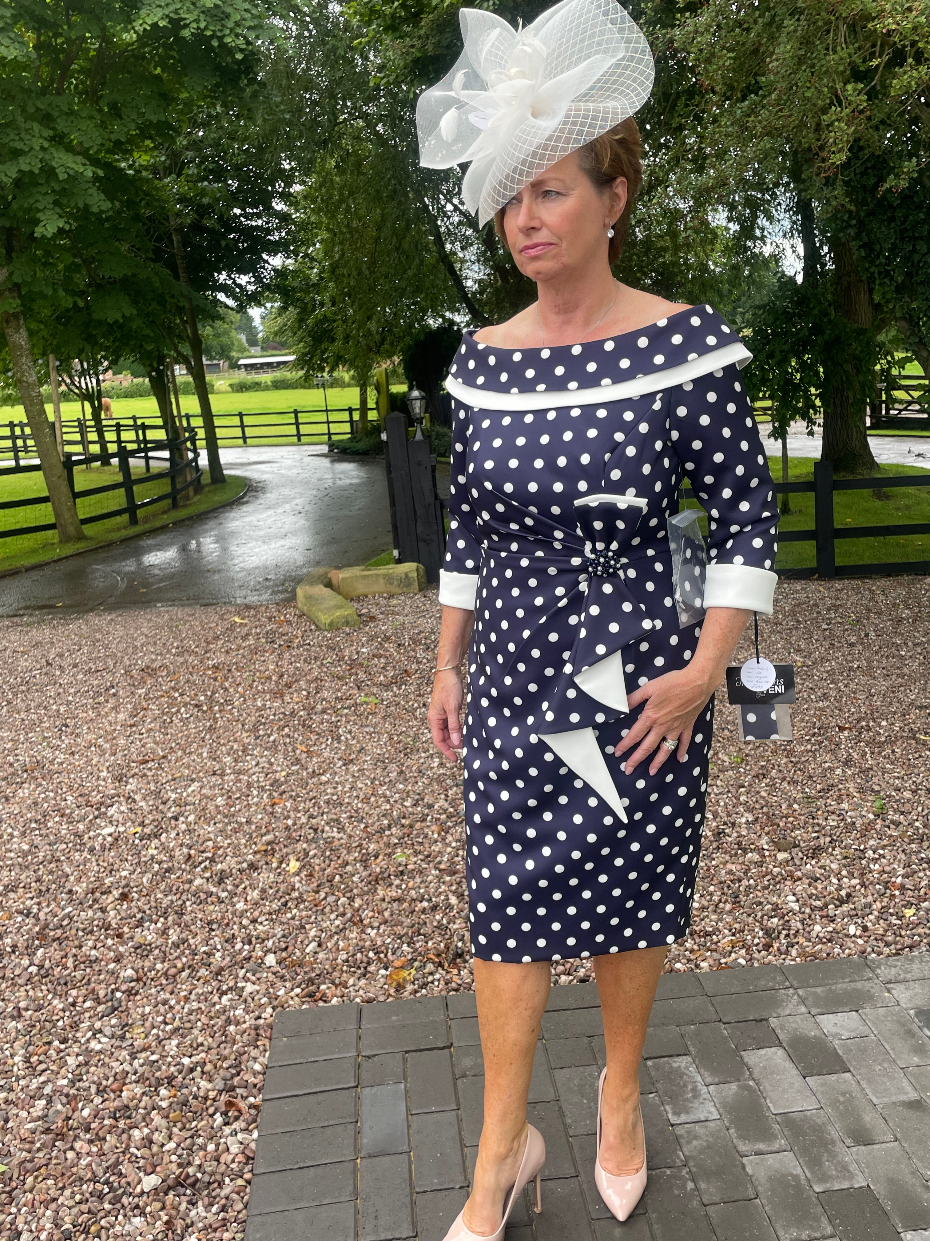 Veni Infantino Navy/White Polka Dot Dress