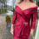Thumbnail: Veni Infantino Scarlet Bardot Dress with Crystal Brooch