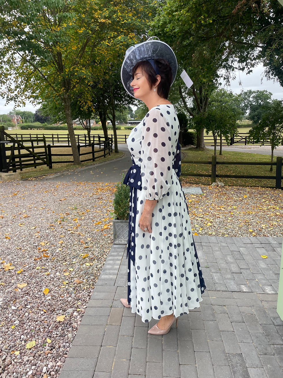 Thumbnail: Invitations by Veni Navy/Ivory polka dot dress 