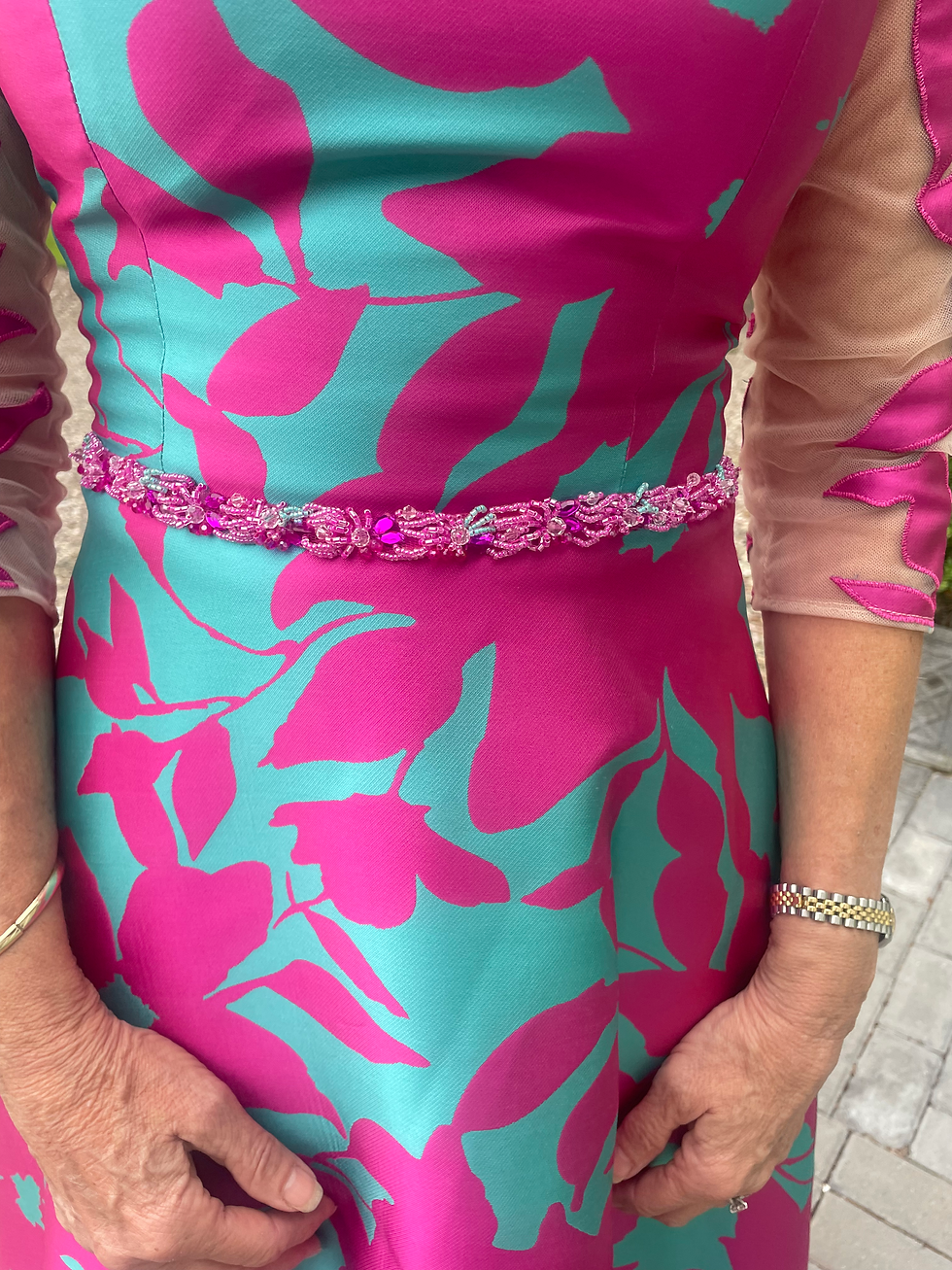 Thumbnail: Irresistible Pink/Turquoise A Line Bardot Dress