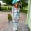 Thumbnail: Irresistible Blue Floral Ruched Fitted Dress With 3/4 Length Bel