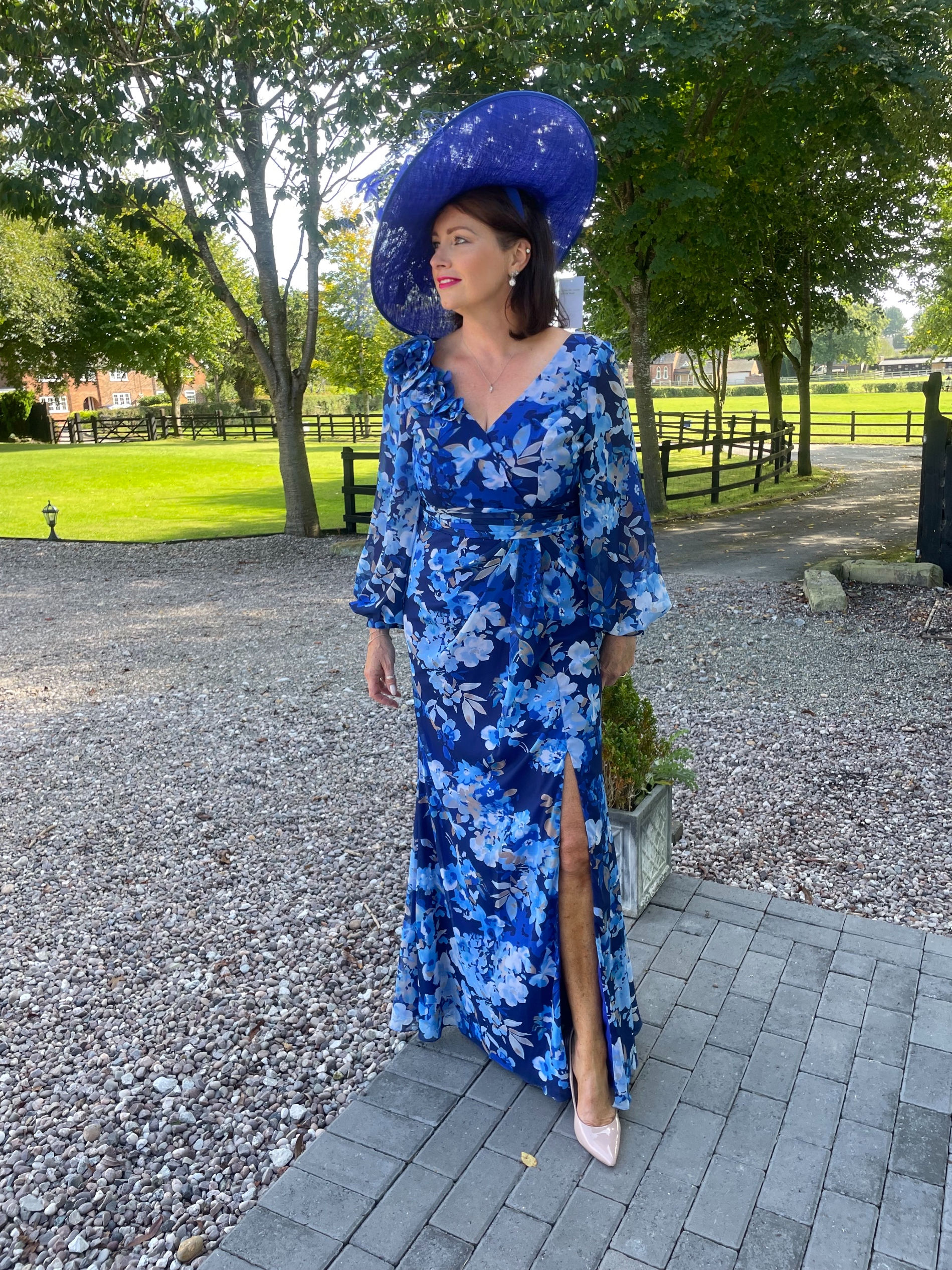 Veni Infantino Royal Floral long chiffon dress