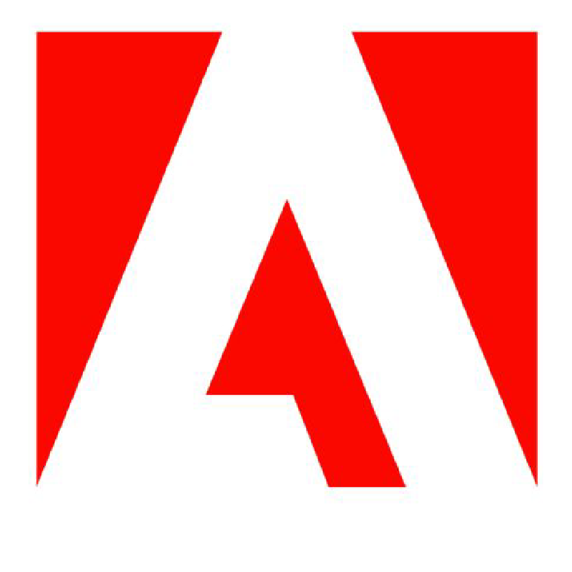 Logo de Adobe en rojo y blanco, con una gran "A" estilizada en el centro. Fondo blanco, diseño simple y moderno.