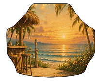 Custom pet photo golf cart steering wheel clipboard with a tropical beach background