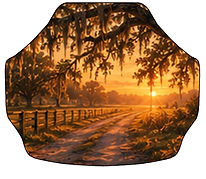 Custom pet photo golf cart steering wheel clipboard with a golden hour sunset background
