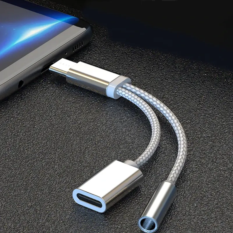 USB-C splitter adapter plugged into phone