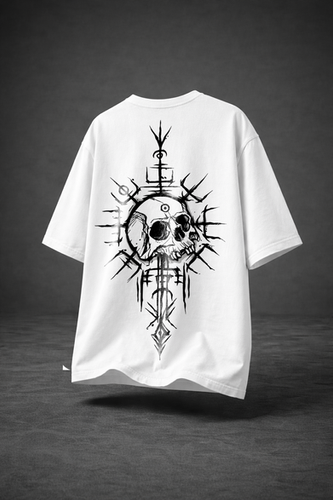 Skull Omen Oversized White Tee | Graph 19