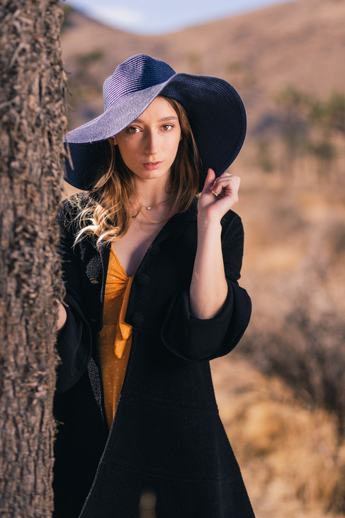 Editorial Fashion Photography Joshua Tree National Park Fashion Photographer High Fashion young female model sunhat sundress