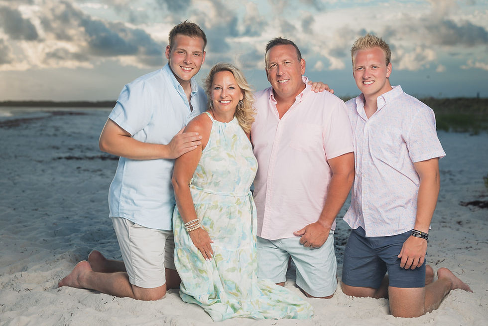 What to wear for family beach photos family photography tips and beach picture session tips Austen Hunter Photography pensacola photographer family posing on beach in pastel outfit color schemes