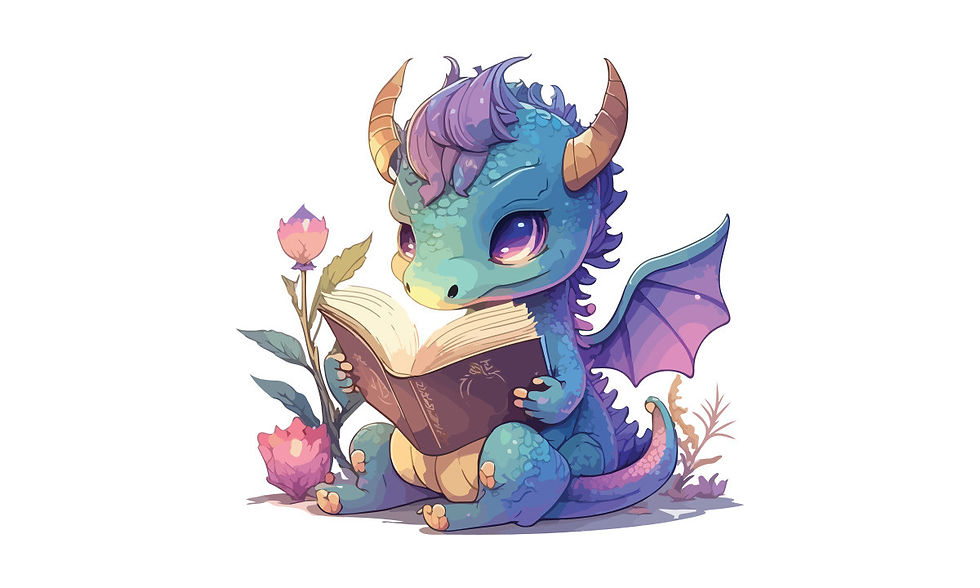 'Dragon Reading a Book' by BreakingDots https://www.creativefabrica.com/wp-content/uploads/2023/06/14/Dragon-Reading-a-Book-Vector-Graphics-72097180-1.jpg