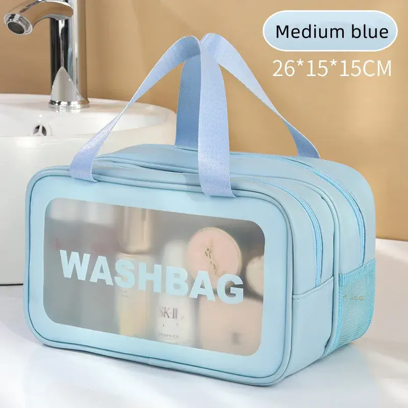 Miniatura: Dry-wet separation double transparent PU makeup bag portable washing bag cosmeti