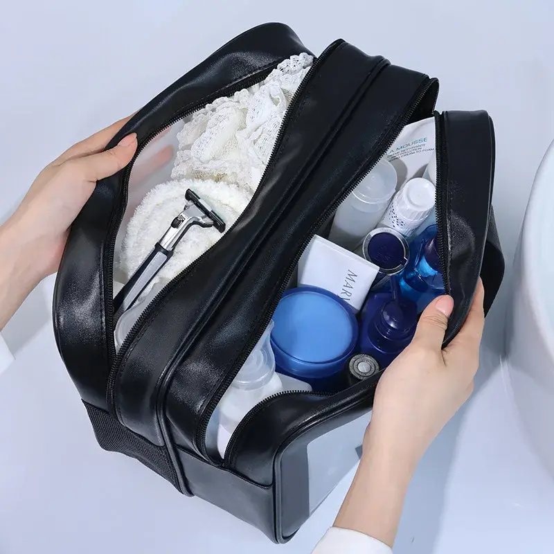 Miniatura: Dry-wet separation double transparent PU makeup bag portable washing bag cosmeti