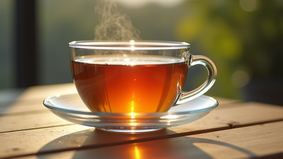 Close-up view of a cup of herbal tea on a wooden table