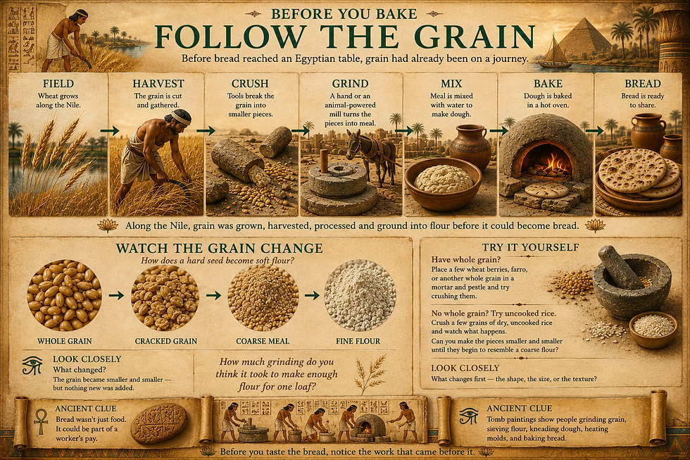 Ancient Egyptian bread and grain guide exploring how wheat and barley became food along the Nile