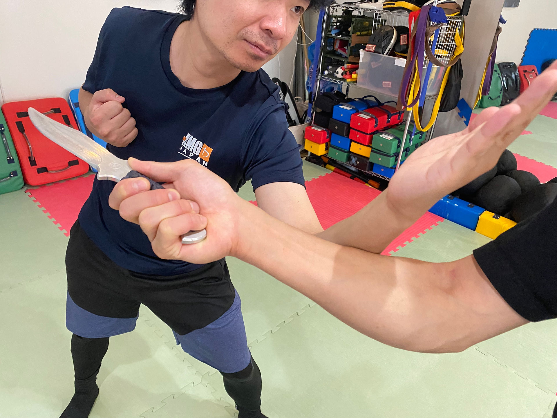 Inside forearm defense against straight knife stab