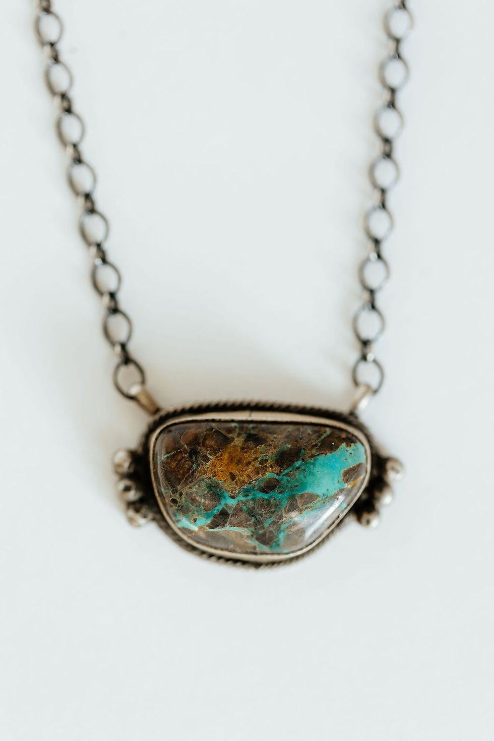 Thumbnail: genuine thunder mountain turquoise and sterling silver necklace