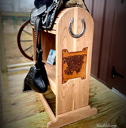 handmade saddle display with leather inlay