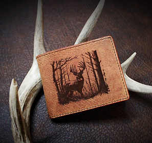 custom leather buck bi-fold wallet