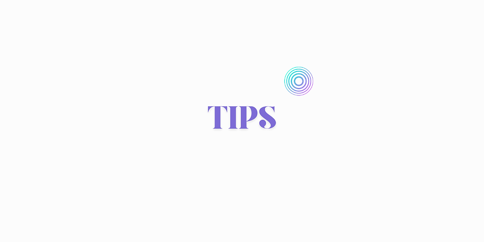 The image shows the word "TIPS" in purple on a white background with a colorful spiral pattern in the top right, creating a lively mood.