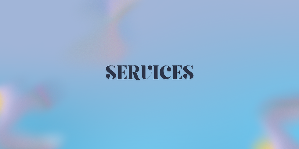 Gradient blue background with soft pastel hues. Bold text "SERVICES" in the center. Minimalistic and tranquil design.