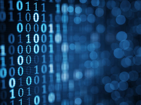 Blue digital binary data on a computer screen